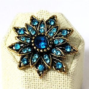 BLUE WINTER SNOWFLAKE PIN BROOCH Rhinestone Embellished Winter Jewelry